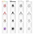 Different types of bacteria and viruses. Funny Viruses set collection icons in cartoon black monochrome outline style Royalty Free Stock Photo