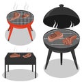 Different types barbecue grills. Barbecue grill isolated on white background. BBQ party, traditional