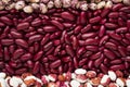 Different types of beans - kidney, variegated beans, anasazi, background. Leguminous