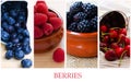 Different types berries collage background