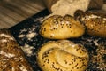 Different types of bread on a board. close-up Royalty Free Stock Photo