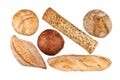 Different types of bread on isolated on white Royalty Free Stock Photo