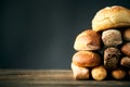 Different types of bread loaves close up with copy space. Royalty Free Stock Photo