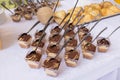 Different types of canapes on buffet table. Royalty Free Stock Photo