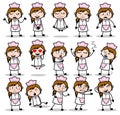Different Types of Cartoon Waitress Poses - Set of Concepts Vector illustrations