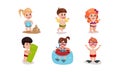 Set Of Vector Illustrations With Different Types Of Children Beach Rest Royalty Free Stock Photo