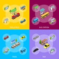 Different Types City Public Transport 3d Banner Set Isometric View. Vector