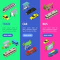 Different Types City Public Transport 3d Banner Vecrtical Set Isometric View. Vector Royalty Free Stock Photo
