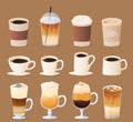 Different types of coffee. Coffee menu collection. Royalty Free Stock Photo