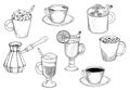 Different types of coffee. Coffee menu. Set of vector illustrations. Royalty Free Stock Photo