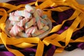 Different types of colorful marshmallows that decorate and give beauty to a party table.