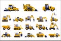 Different types of construction trucks set, heavy equipment, construction vehicles vector Illustrations on a white