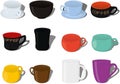 Different types of porcelain and ceramics, cups and mugs collection vector illustration