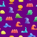 Different Types Cute Jelly Monsters Characters Seamless Pattern Background. Vector Royalty Free Stock Photo