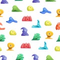 Different Types Cute Jelly Monsters Characters Seamless Pattern Background. Vector Royalty Free Stock Photo