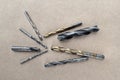 Different Types of Drill Bits. Old and worn-out drill bits in various sizes Royalty Free Stock Photo