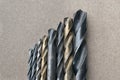 Different Types of Drill Bits. Old and worn-out drill bits in various sizes Royalty Free Stock Photo