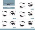 Different types of eyelash extensions. Styles for the most flattering look. Infographic vector illustration