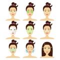 Different types of facial cosmetic masks. Vector isolated illustrations set.