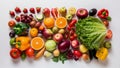 Different types of fruits and vegetables individually isolated on a white backdrop Royalty Free Stock Photo