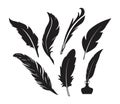 Different types of hand-drawn feathers silhouette template vector graphic elements design Royalty Free Stock Photo