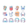 Different types of headphones RGB color icons set Royalty Free Stock Photo