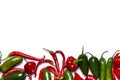 Different types of hot peppers border, top view, place for text, copy space Royalty Free Stock Photo