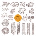 Different types of italian pasta. Hand draw vector illustrations