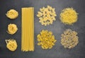 Different types of Italian uncooked pasta Royalty Free Stock Photo