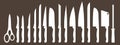 Different types of kitchen knives. Vectors set Royalty Free Stock Photo