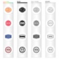 Different types of labels, novelty, vintage, limited edition. Label set collection icons in cartoon black monochrome