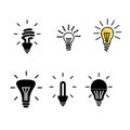 Different Types of Light Bulbs doodle style vector illustrations icons, LED, fluorescent, incandescent