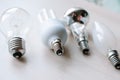 Are different types of light bulbs - incandescent, energy-saving and LED. Group of light bulbs
