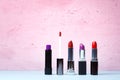 Different types of lipstick for choice Royalty Free Stock Photo