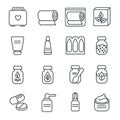 Different types of medicines and medical tools as line icons Royalty Free Stock Photo