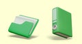 Different types of office folders. Ring binder and clip file folder