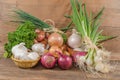 Different types of onions, garlic and shallots