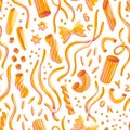 Different types of pasta, seamless pattern illustration Royalty Free Stock Photo