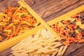 Different types of pasta separated frame of spaghetti