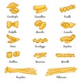 Different types of pasta. Traditional italian food.