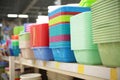 Different types of plastic bowls Royalty Free Stock Photo