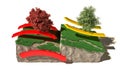 Different types of plate boundaries: convergent boundaries, terrain section, 3d render. Royalty Free Stock Photo