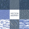 Different types of rainfall. Autumn rainy, snow and other seamless pattern collection