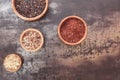 Different types of rice in small bowls