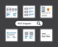 Different types of Rich Snippets or rich results with additional data displayed Royalty Free Stock Photo