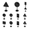 Different types of road signs black icons in set collection for design. Warning and prohibition signs vector symbol Royalty Free Stock Photo