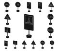 Different types of road signs black icons in set collection for design. Warning and prohibition signs vector symbol Royalty Free Stock Photo