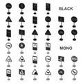 Different types of road signs black icons in set collection for design. Warning and prohibition signs vector symbol Royalty Free Stock Photo