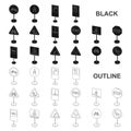 Different types of road signs black icons in set collection for design. Warning and prohibition signs vector symbol Royalty Free Stock Photo