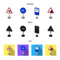 Different types of road signs cartoon,black,flat icons in set collection for design. Warning and prohibition signs Royalty Free Stock Photo